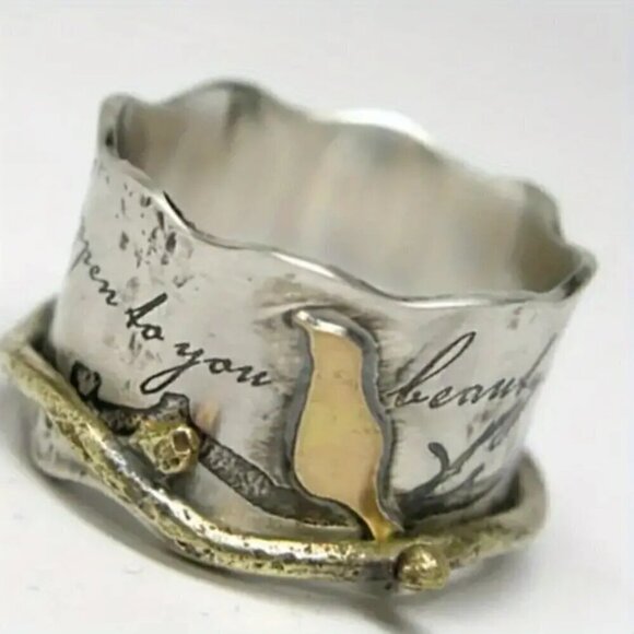 Boho Raven and Poe Inspired Two Tone Ring #1371 - Picture 3 of 8